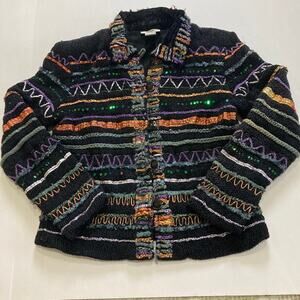 Vintage Sandy Starkman Blazer Size M Halloween Purple Orange Striped Textured